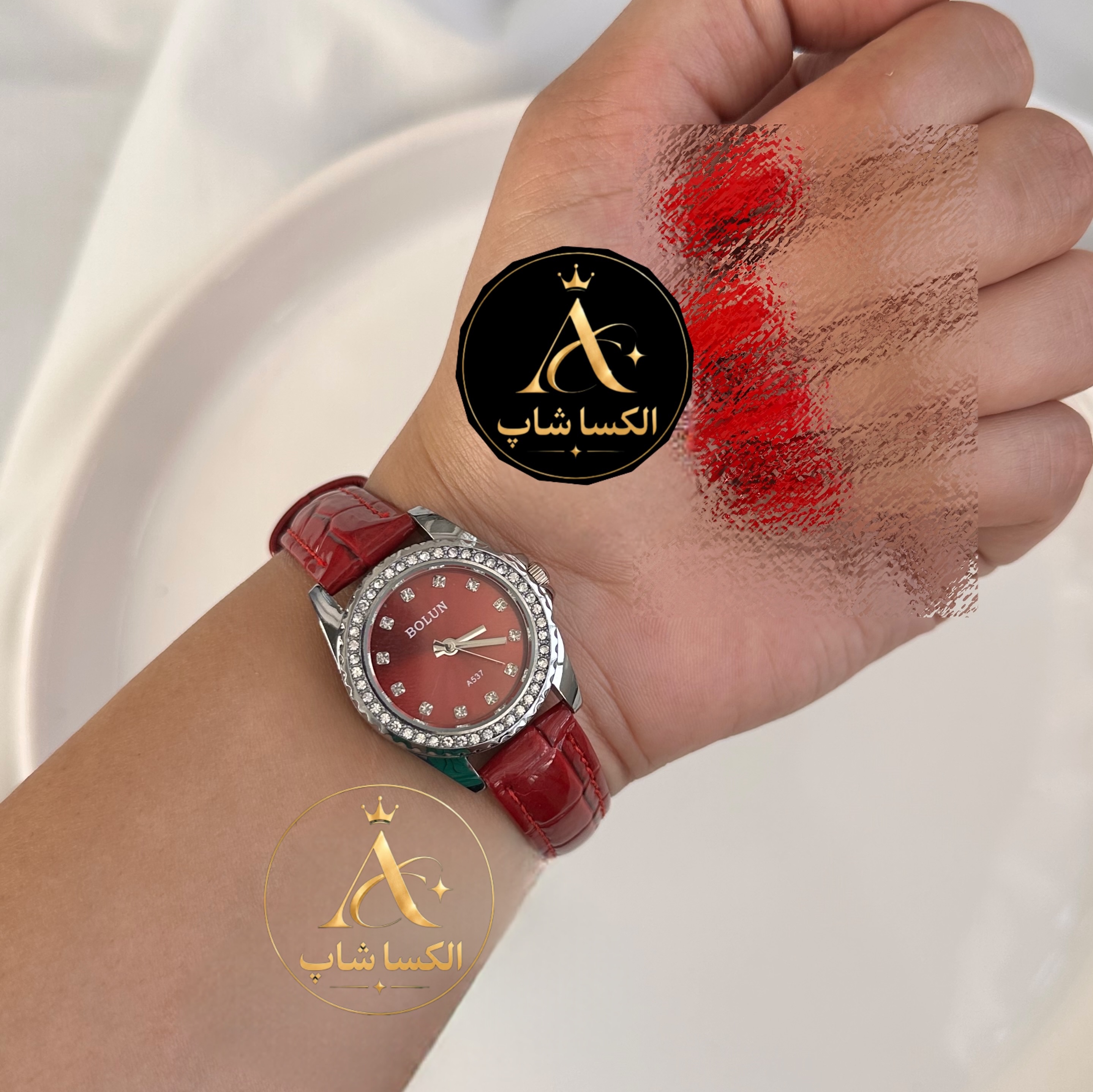 ساعت زنانه بند چرم بولون زرشکی