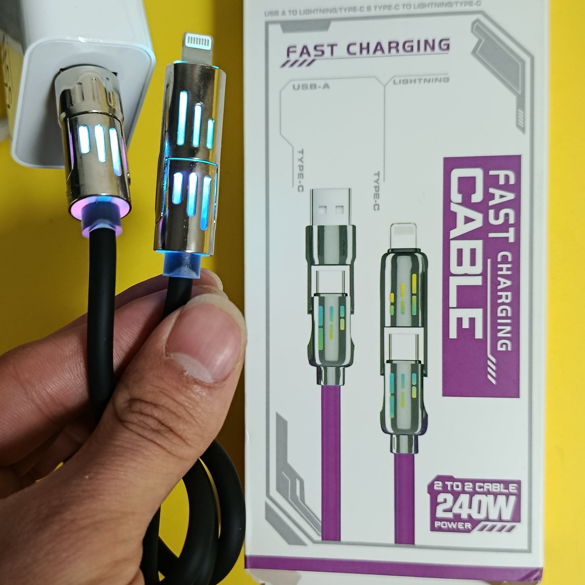 کابل چهار کاره 240W وات واقعی - RGB نوپردازی - جداشونده جنس ضخیم فست شارژ
