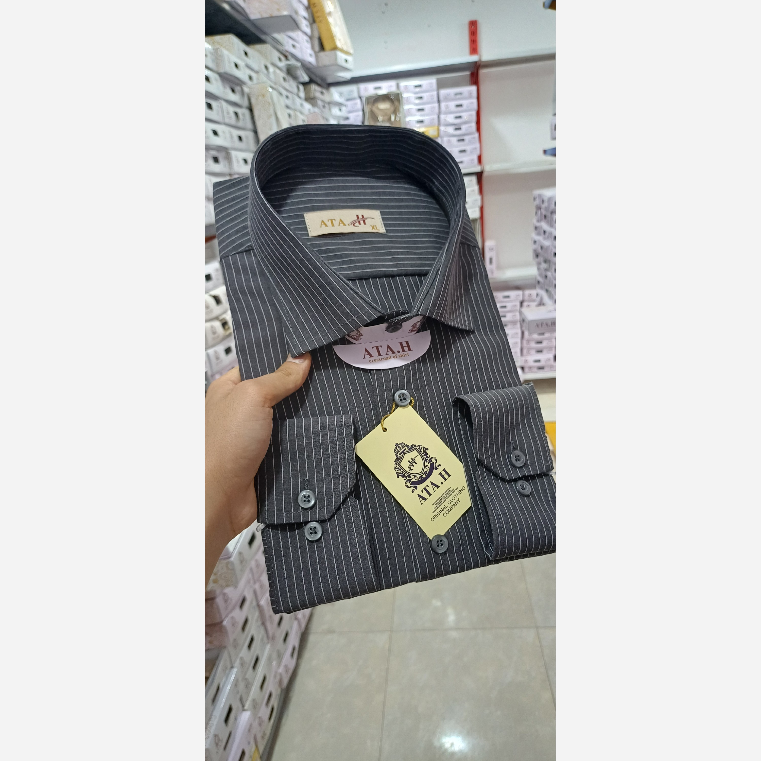 پیراهن مردانه راه راه طوسی سیر کد 6