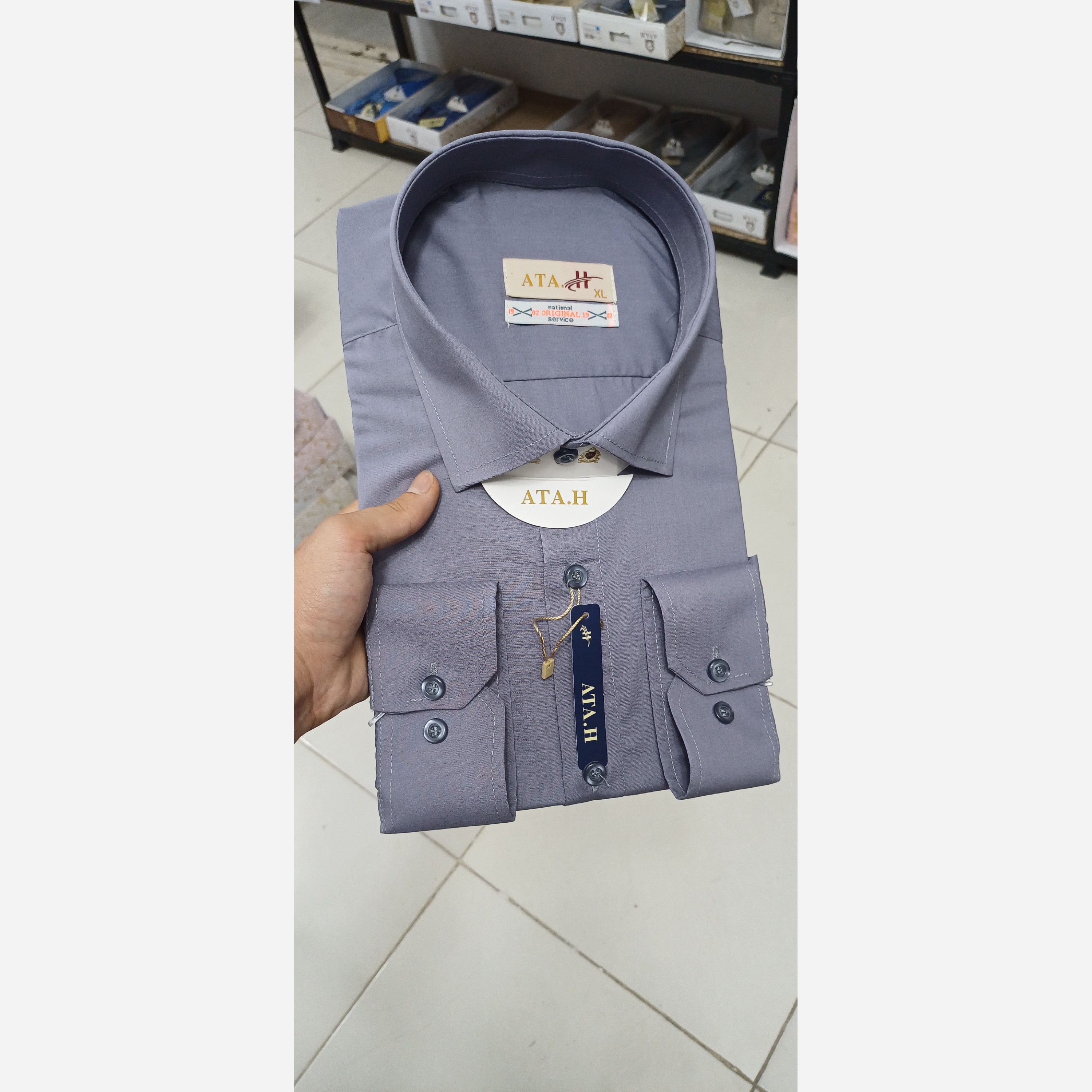 پیراهن مردانه طوسی نیلی تترون درجه یک