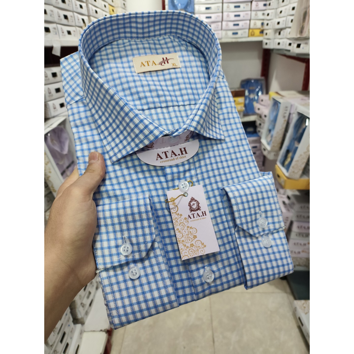 پیراهن مردانه چهارخونه آبی کد 120