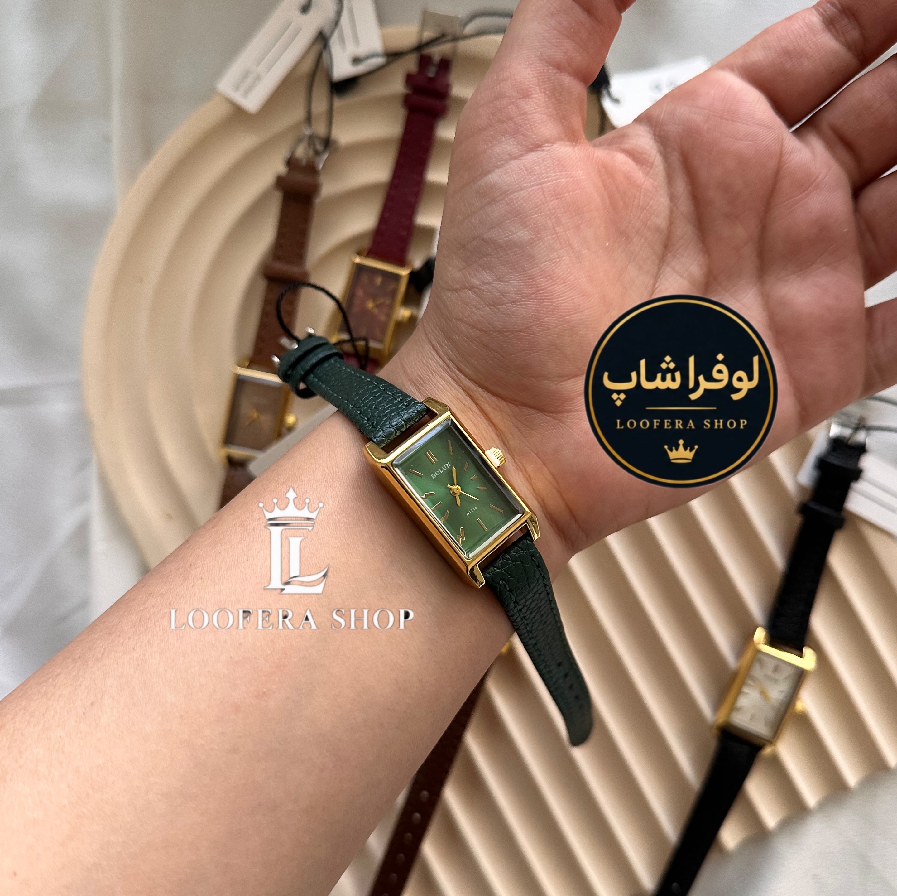 ساعت بولون بند چرم زنانه سبز