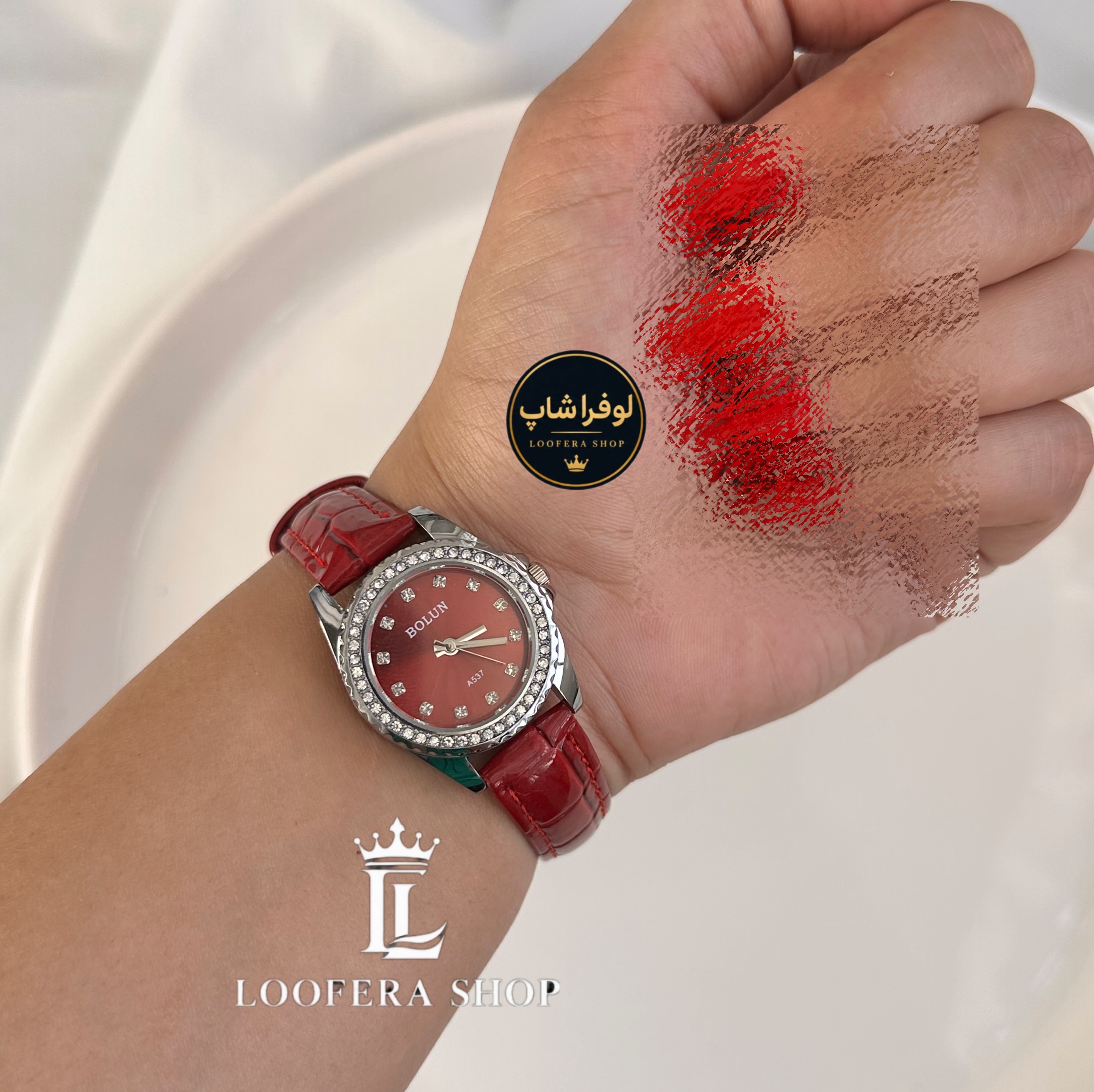 ساعت دخترانه بند چرم بولون رنگ زرشکی