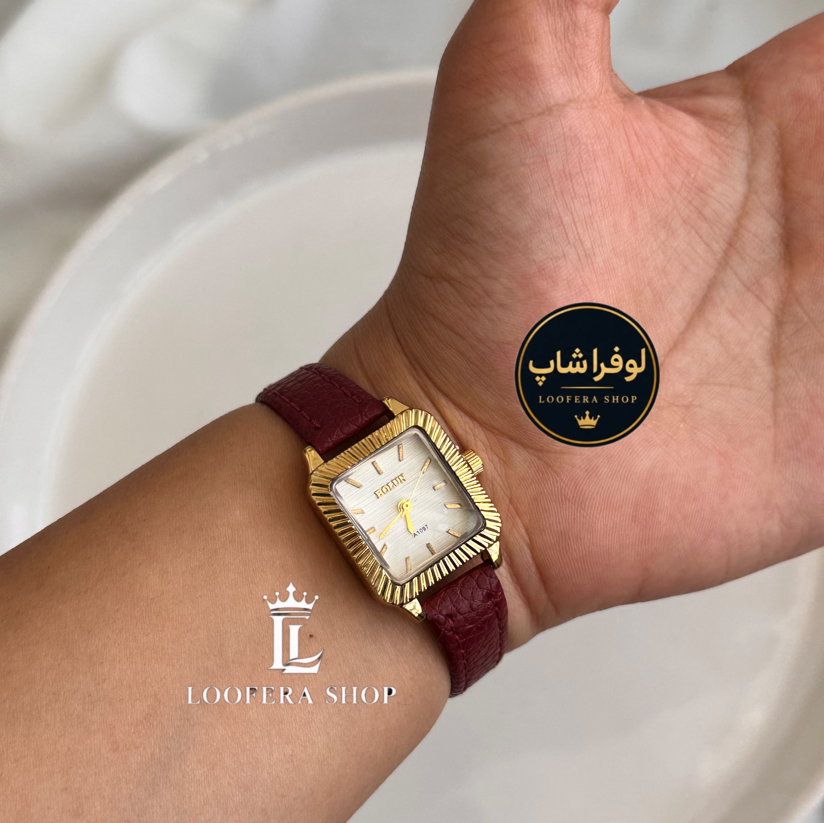 ساعت دخترانه بولوت بند چرم زرشکی