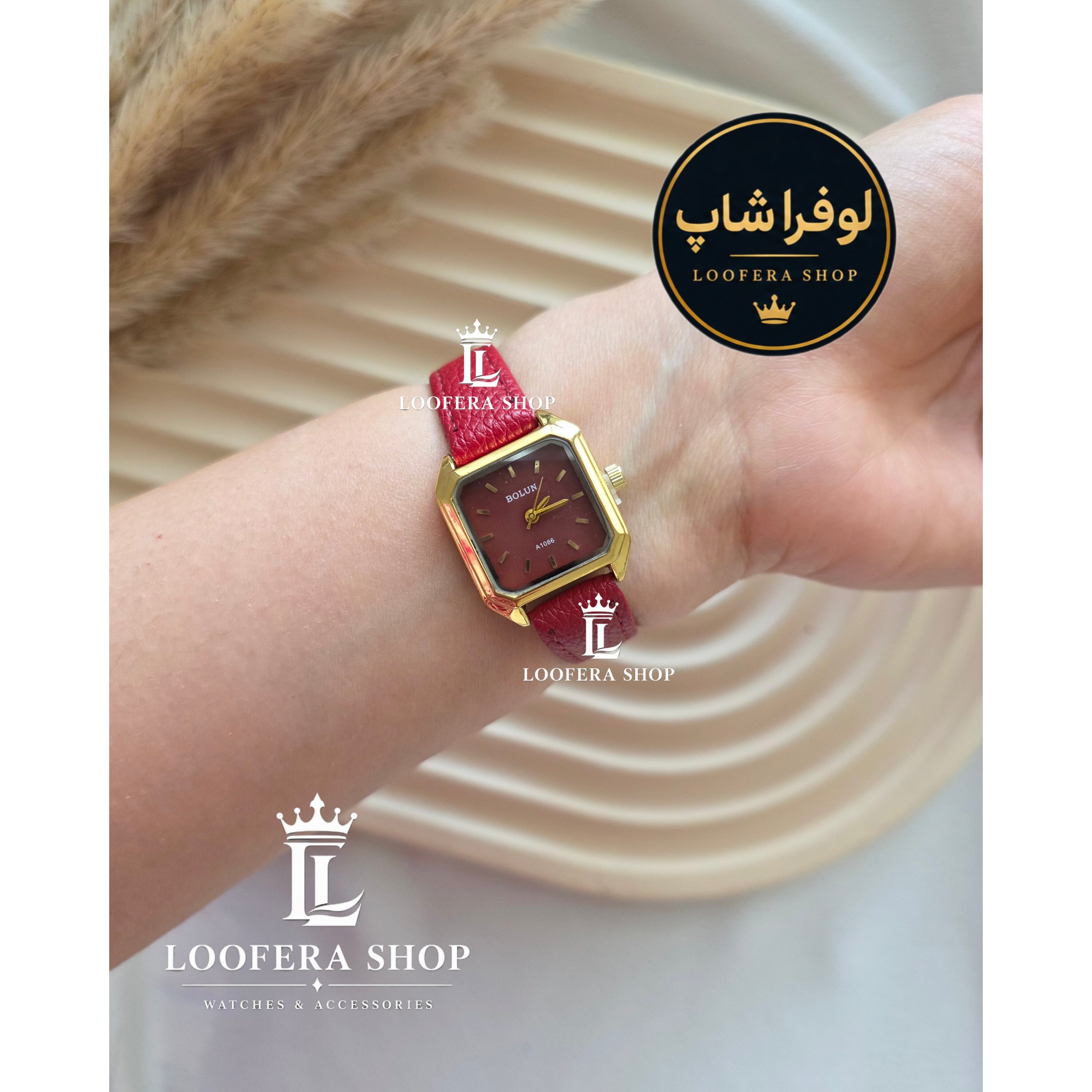 ساعت دخترانه بولون با بند چرم قرمز 6789