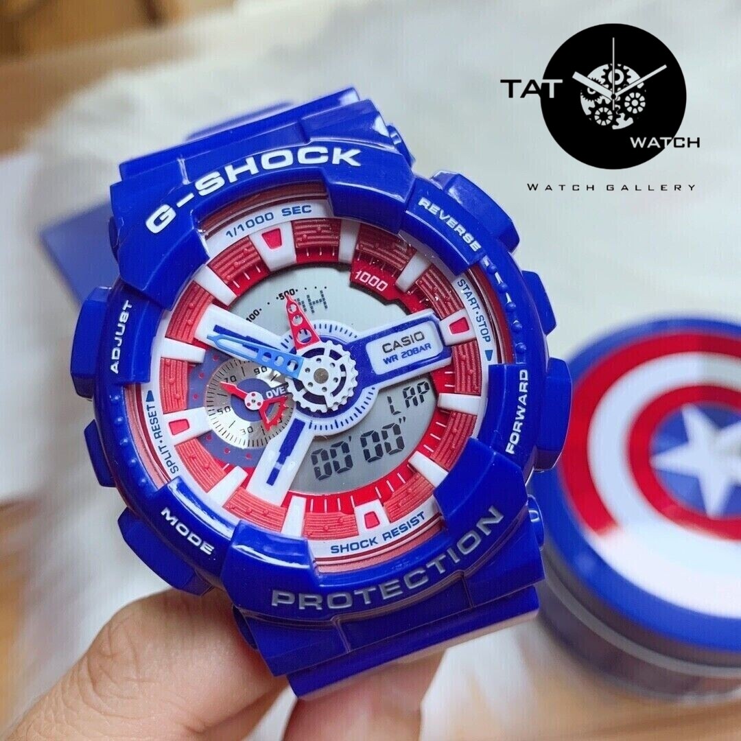 ساعت مچی جی شاک شخصیت کاپیتان آمریکایی یک سال گارانتی موتور ژاپن G-Shock با50 رنگبندی