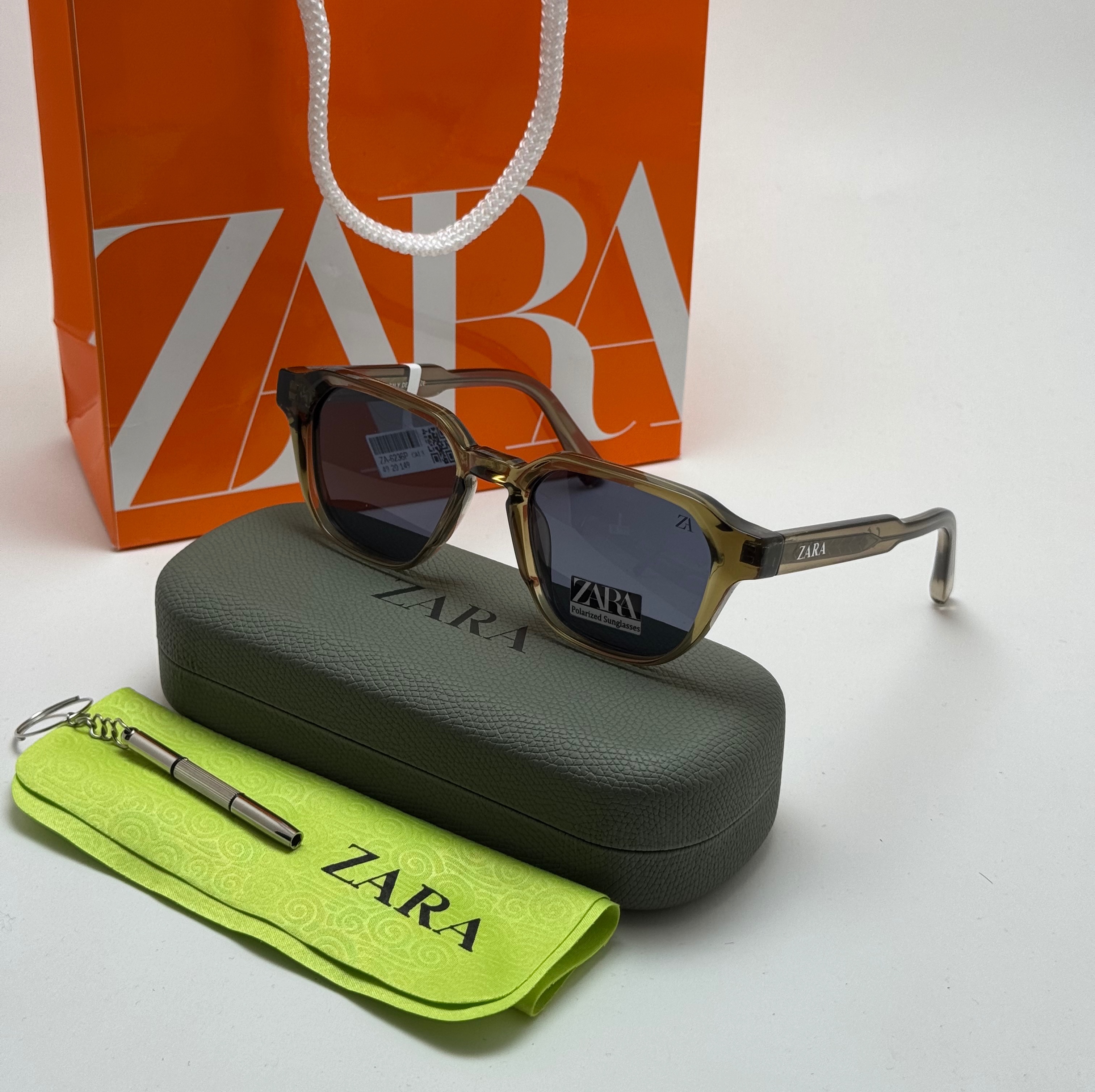 عینک آفتابی پلاریزه زارا ZARA دسته سیم فول پک سبز - لولا دوبل - کد رفرنس ZA 6236 P