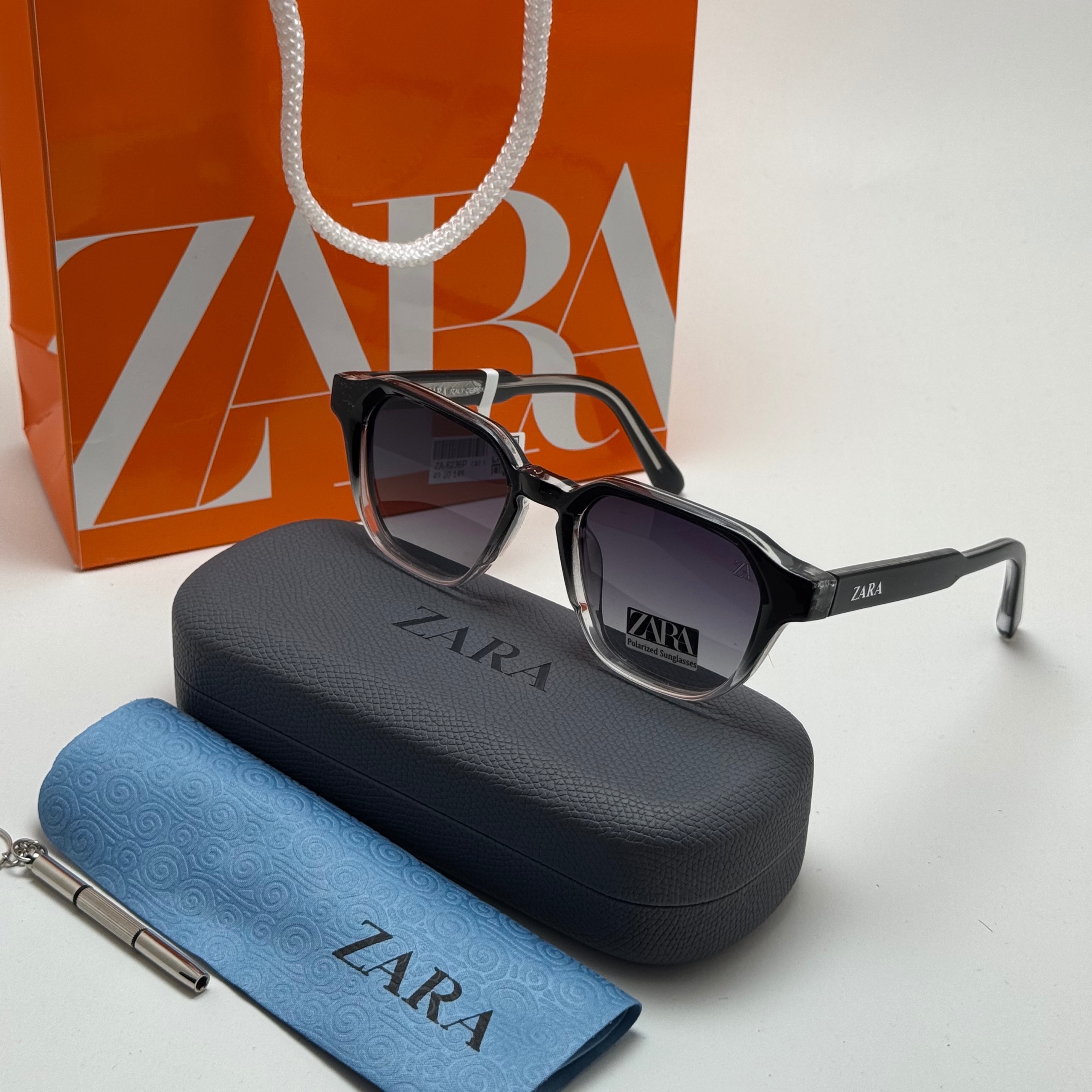 عینک آفتابی پلاریزه زارا ZARA دسته سیم فول پک مشکی هایلایت - لولا دوبل - کد رفرنس ZA 6236 P