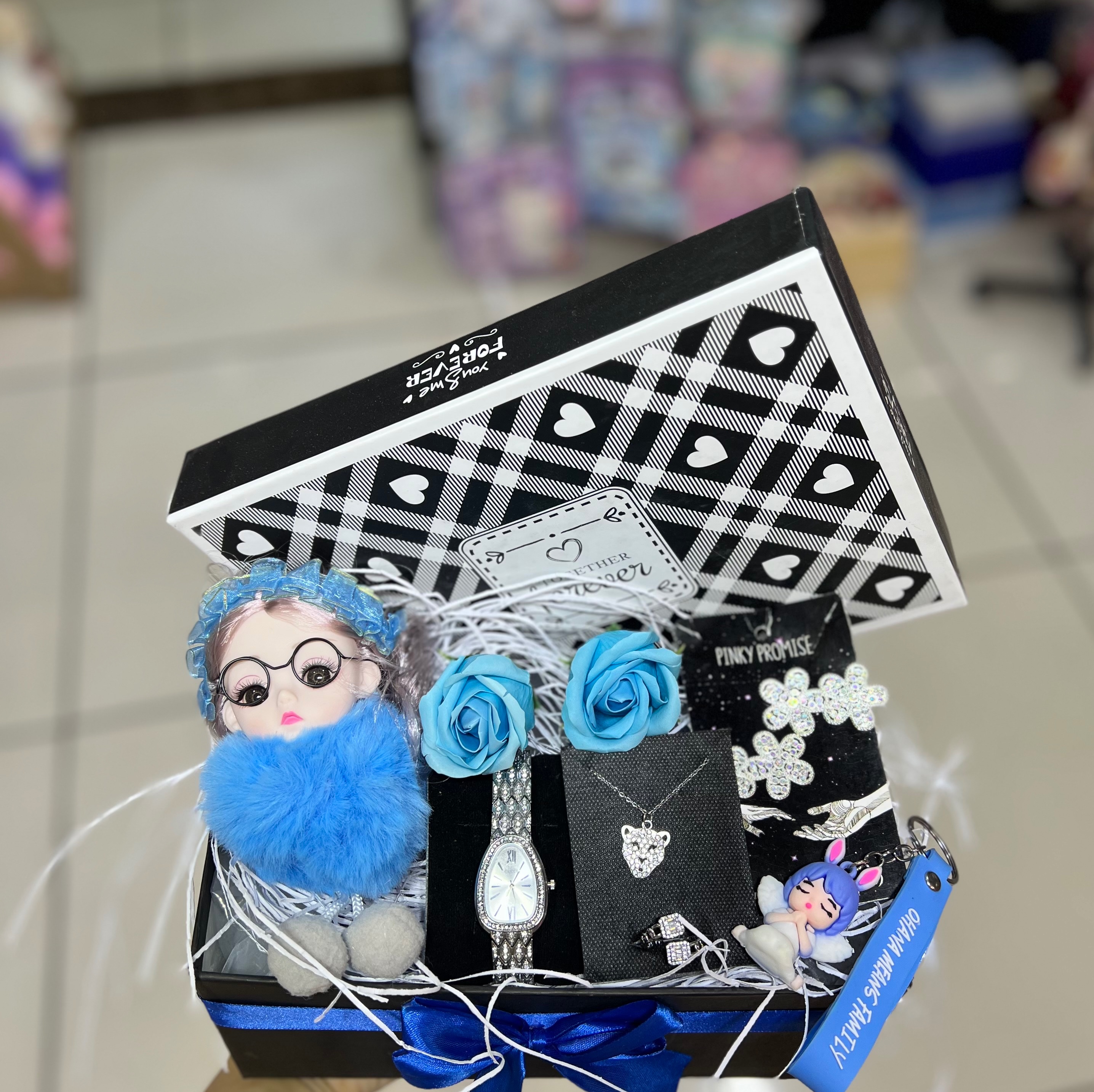 باکس هدیه دخترانه آبی،پک ابی زنانه شیک