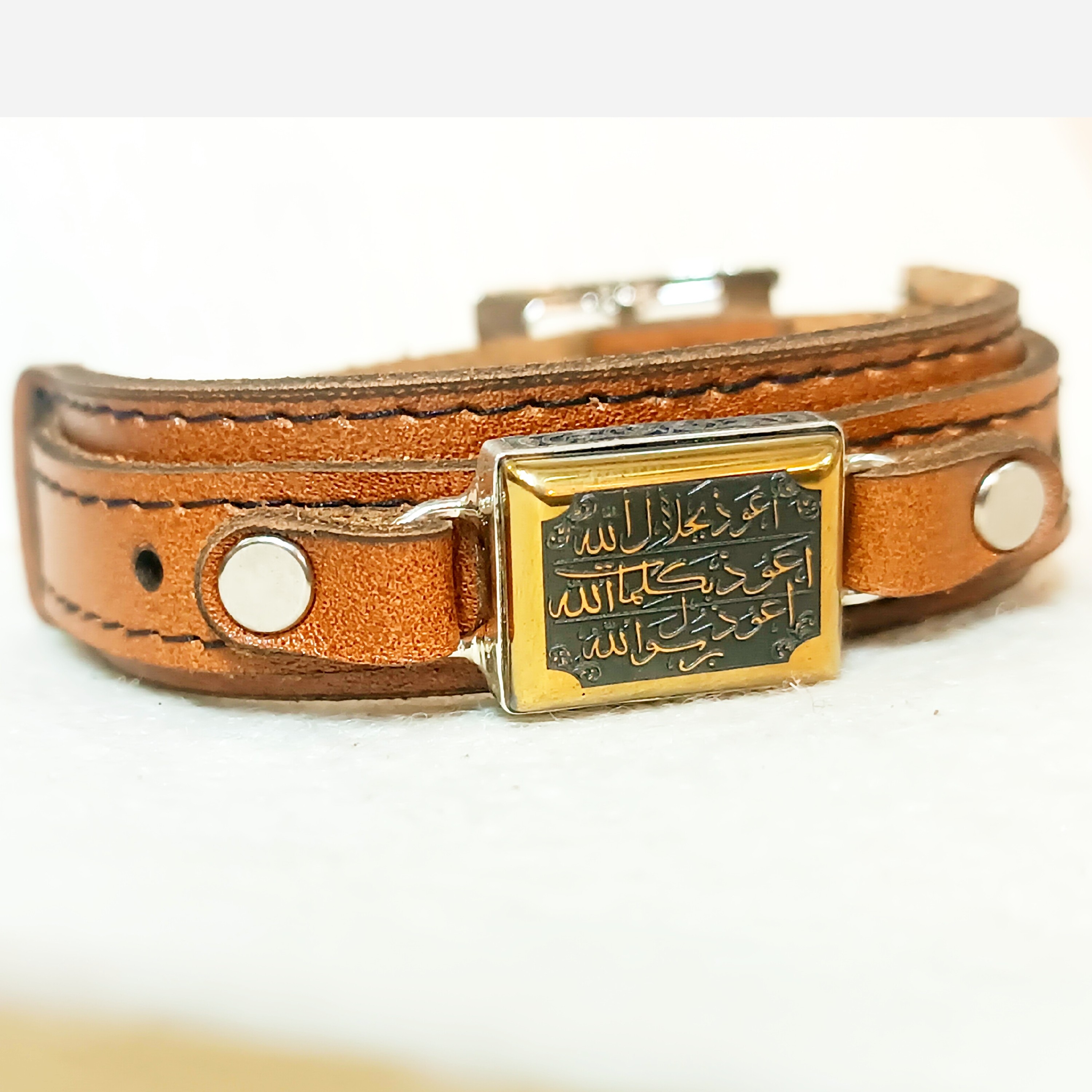 دستبند چرم طبیعی نقره 925 دعای هفت جلاله